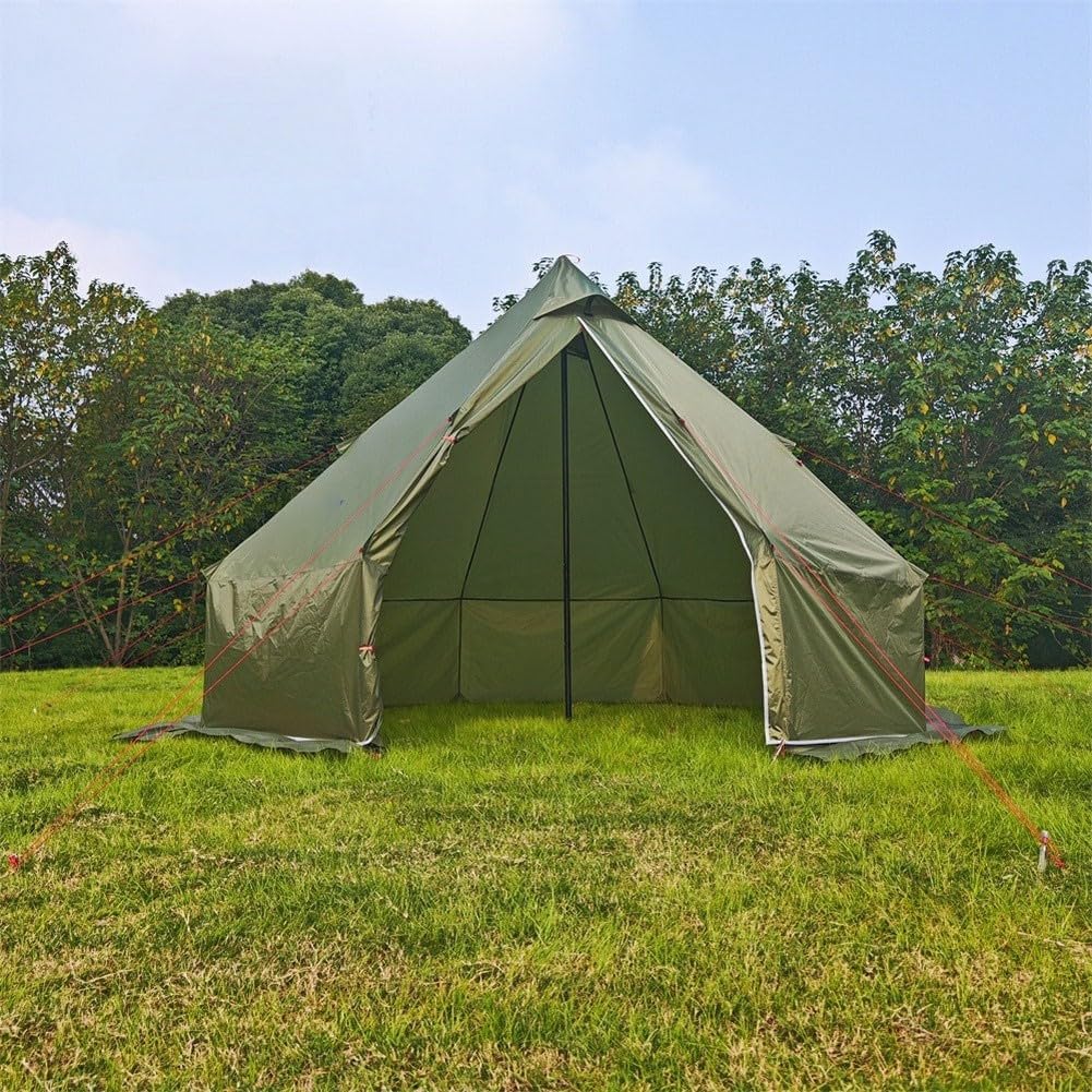 DAZZLEEX Tienda de campaña caliente para 4 estaciones con gato de estufa para campamento de invierno, estufa de leña, refugio estilo yurta para 2-4 personas, mochileros, senderismo, aventura al aire
