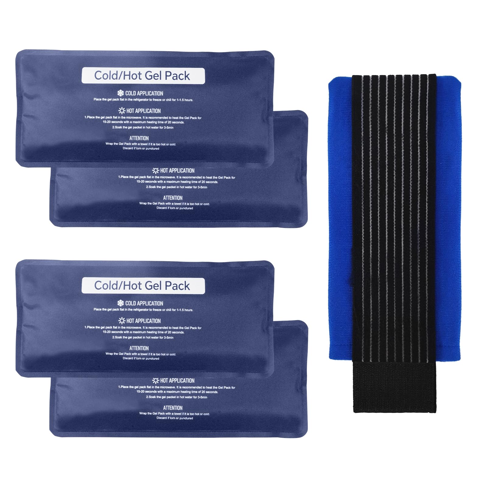 Reusable Gel Soft Ice Packs for Injuries, 4 Pack Flexible Hot and Cold Packs with Strap for Knees, Back, Face, Joint & Muscle Pain Relief (Small 4.33"