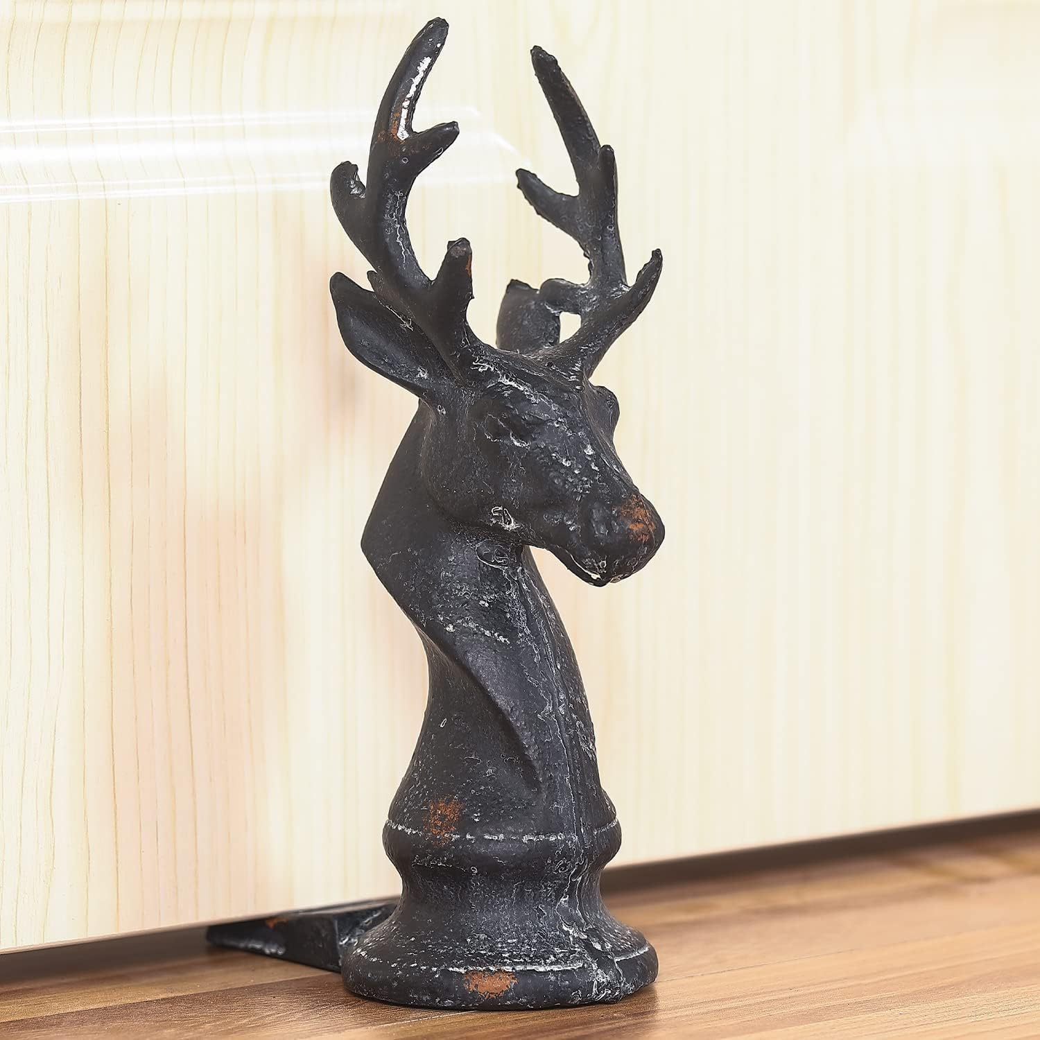 Cast Iron Stag Head Wedge Floor Door Stop, Black Finish, 2.3 lbs……