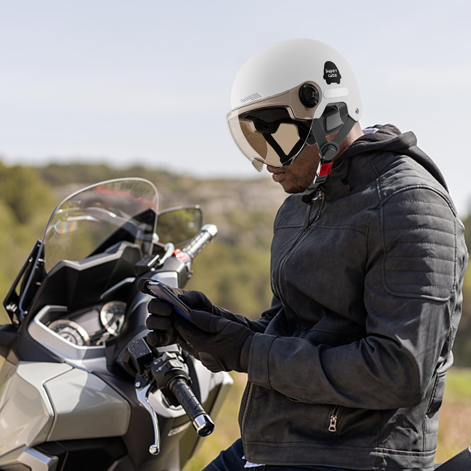Copricapo per moto – Open Face Motorcycle Safety Cap | Motore da moto con | visiera parasole | Fibbia semi-copricapo moto | Scooter semi-casco per adulti