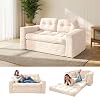 2-in-1 Convertible Sofa Bed, Grey Corded Fabric Loveseat Futon with High-Density Foam, Folding Floor Couch for Small Spaces (White)