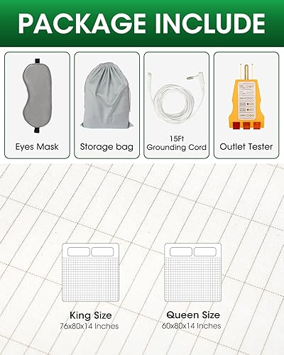 Miniatura 9 de Grounding Sábanas tamaño King, 90% algodón orgánico + 10% fibra plateada pura, sábanas bajeras para mejorar el sueño con cable de tierra, máscara de