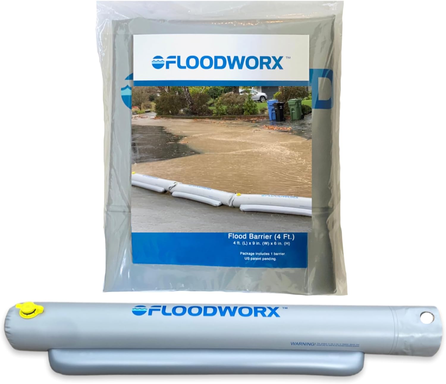 Reusable Flood Barrier & Water Diverter | No Sand Bags, Reusable Flood Protection | Protects Home, Garage, Driveway & Doorway | Flood Prevention Tool | Fast Setup - 4ft x 6in
