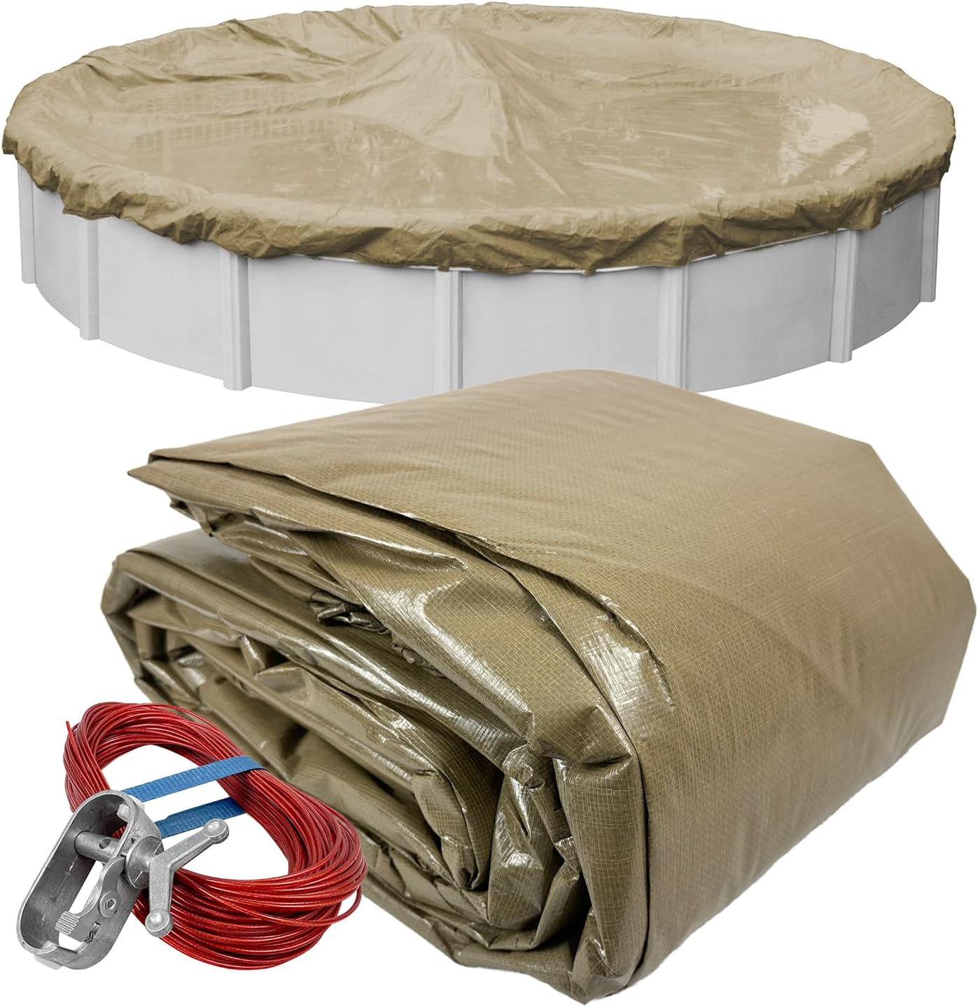 Pool Mate 28 ft Extra Strength Sandstone Winter Pool Cover for Above Ground Pools, 4 ft Overlap (32 ft Cover Size), Solid 12 x 12 Scrim, 3.7 oz/yd2, 15-Year Warranty, Style: 5728-4