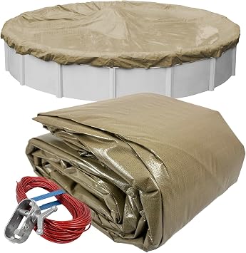 Robelle 18 ft Professional Tan Winter Pool Cover for Above Ground Pools, 4 ft Overlap 22 ft Cover Size, Solid 12 x 12 Scrim, 3.7 oz/yd2, Style 5718-4ROBA