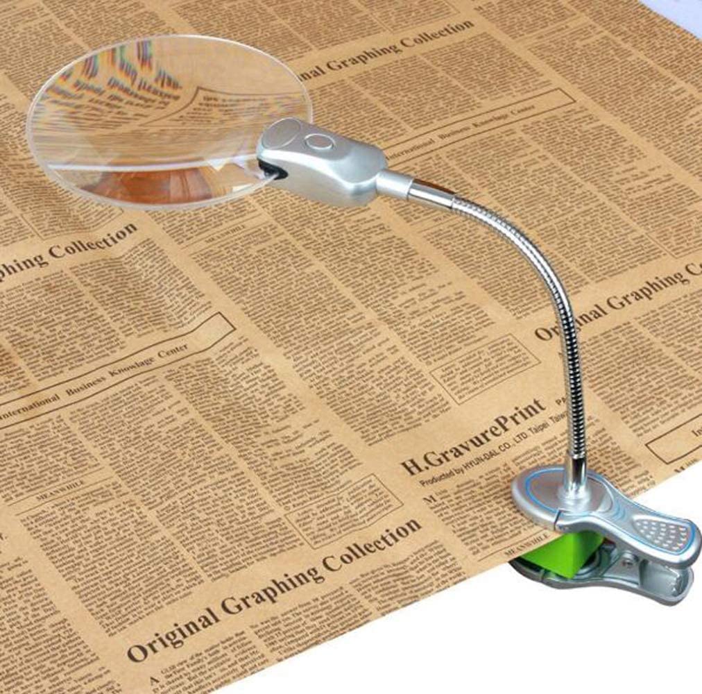 Lupa, 2.5X 8X 2 Lupa LED, Lupa Manos Libres con Soporte de lámpara Mesa Ajustable Clip de Escritorio Lupa iluminada para Lectura, Soldadura, reparación, Hobby y Manualidades Interesting