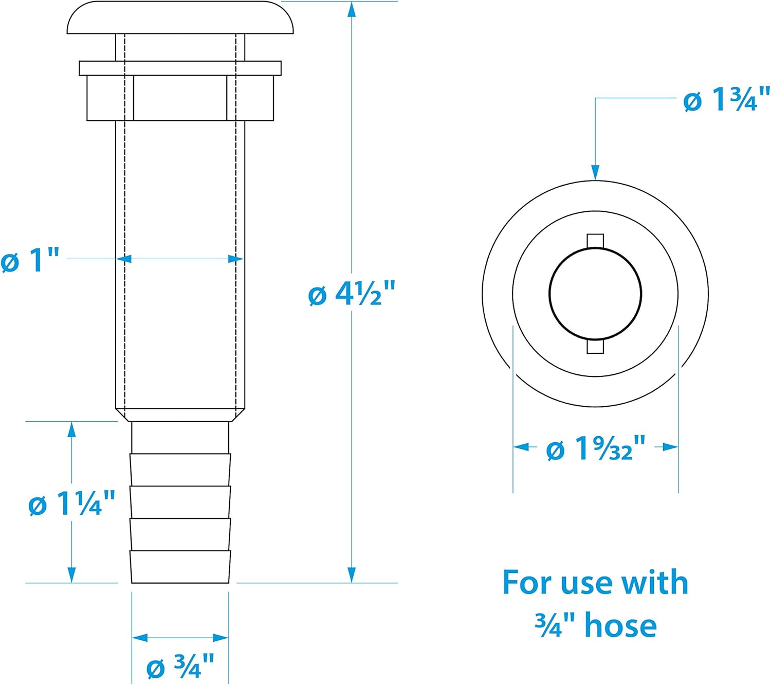 Seachoice 18161 Polypropylene Extra Long Thru-Hull Connector for 3/4-Inch ID Hose, White Finish : Boating Plumbing Fittings : Sports & Outdoors