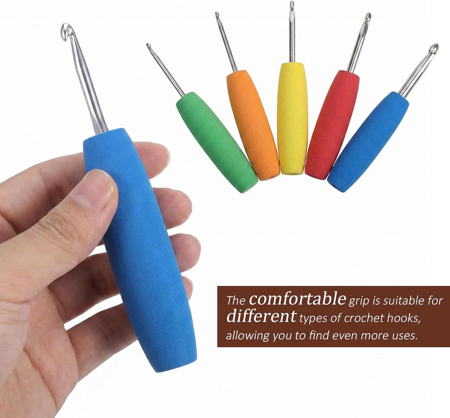 5 Pcs Crochet Hook Grips Ergonomic for Crocheting and Knitting Crochet 2mm-10mm(0.08in-0.39in) Hooks Comfortable Removable Cushions Hands Handle(5 Sizes)