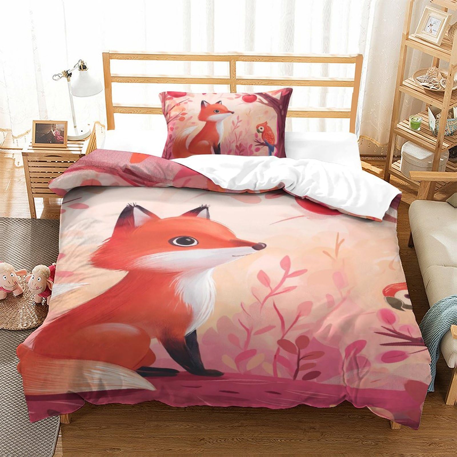 Parure de lit renard 3D en microfibre housse de couette 135x200 et sa taie
