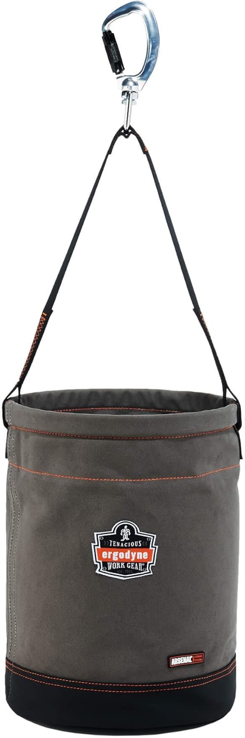 Ergodyne Arsenal 5940 Large Canvas Tool Bucket with Swiveling Carabiner, Gray