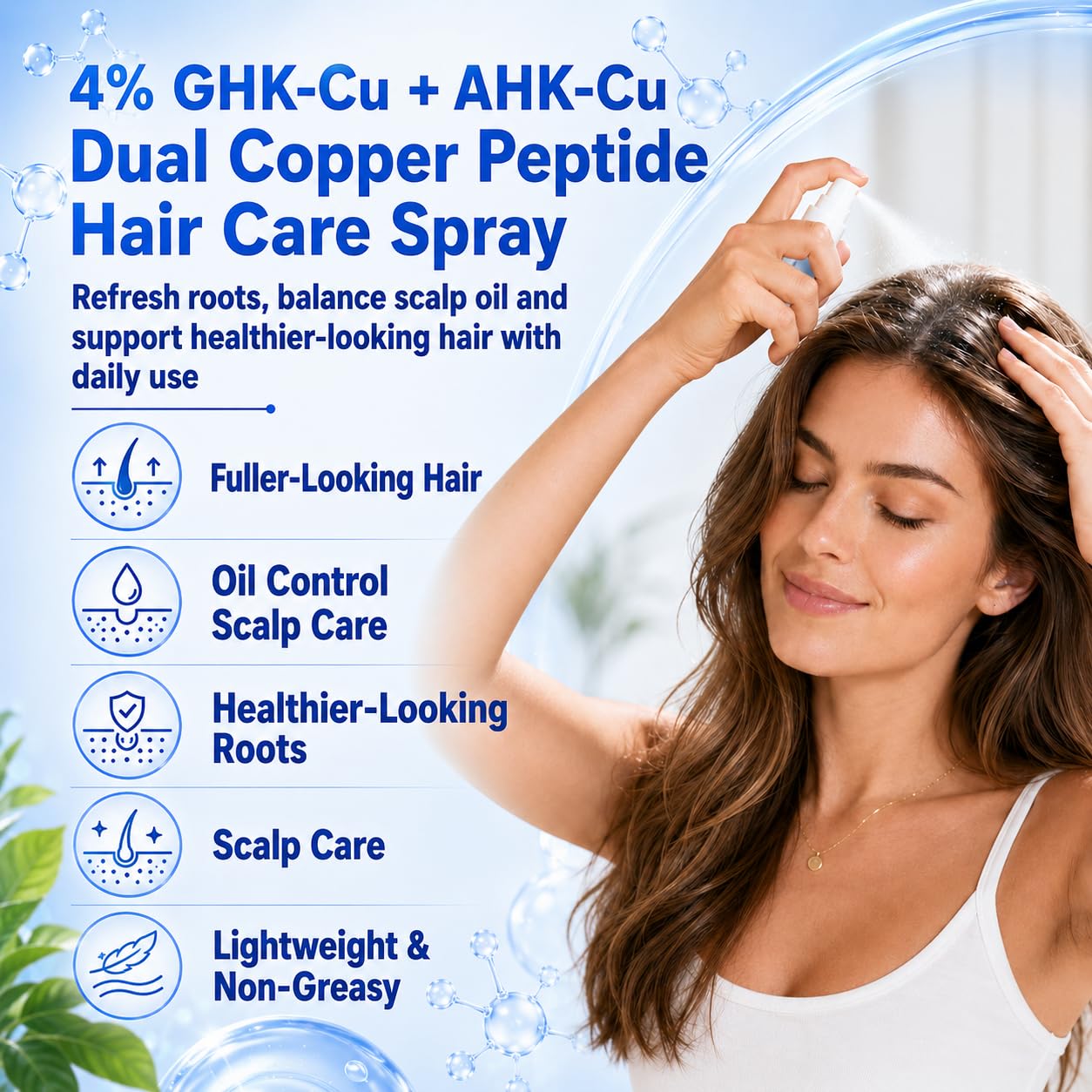Copper Peptide Hair Growth Serum Spray with GHK-Cu + AHK-Cu, Redensyl, Capixyl, Biotin, Niacinamide and Caffeine – Leave-in Scalp Serum for Thinning Hair, Shiny Hair, Non-greasy, 2 fl oz