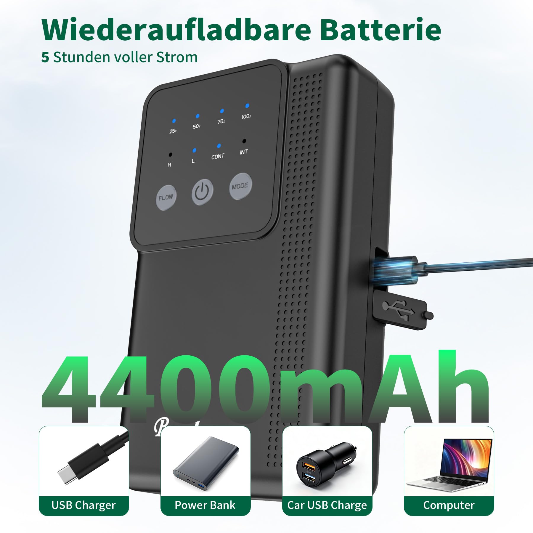 Boadw Pompa ad aria per acquario, pompa di ossigeno ricaricabile con batteria da 2200 mAh o 4400 mAh, per pesca all'aperto e interruzione di corrente, Nano Mini accessorio per acquario con pietra