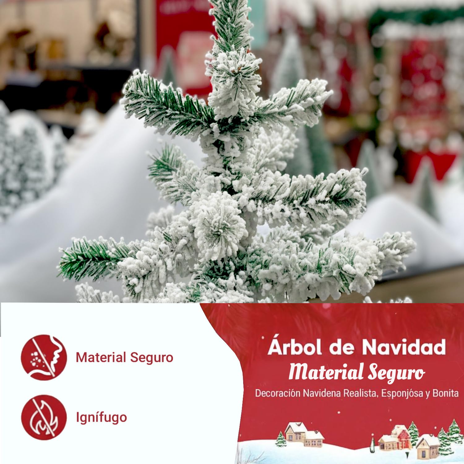 Árbol de Navidad Artificial Material PVC Soporte de Metal 150/180/210/240cm (Nevado, 150CM)