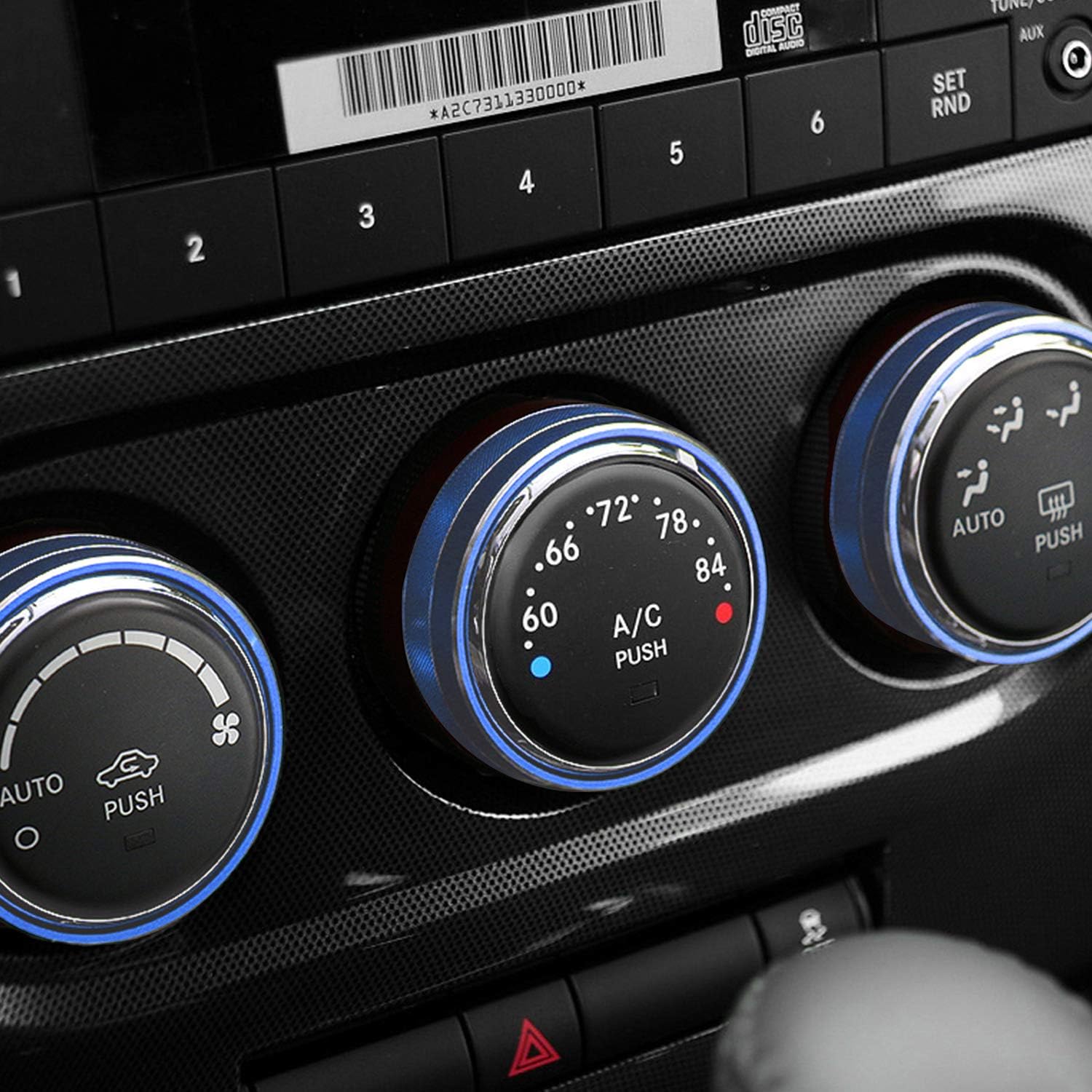 JeCar Air Conditioner Switch Knob Cover Aluminum Alloy Trim Cover for 2009 2010 2011 2012 2013 2014 Dodge Challenger, Blue