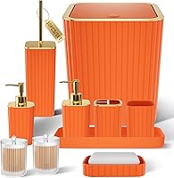 Vista 78 de Bathroom Accessories Set - 25PC Bathroom Sets with Shower Curtain and Rugs, Orange Bathroom Accessories with Trash Can, Soap Dispenser, Soap Dish &
