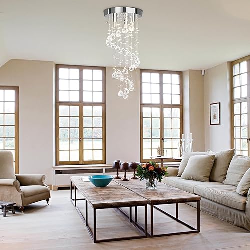 Miniatura 7 de CRYSTOP 3-Lights Spairal Crystal Chandelier,Modern Raindrop Light Fixture Pendant Ceiling Mount Lamp Lighting Fixtures for LivingRoom, Bedroom,