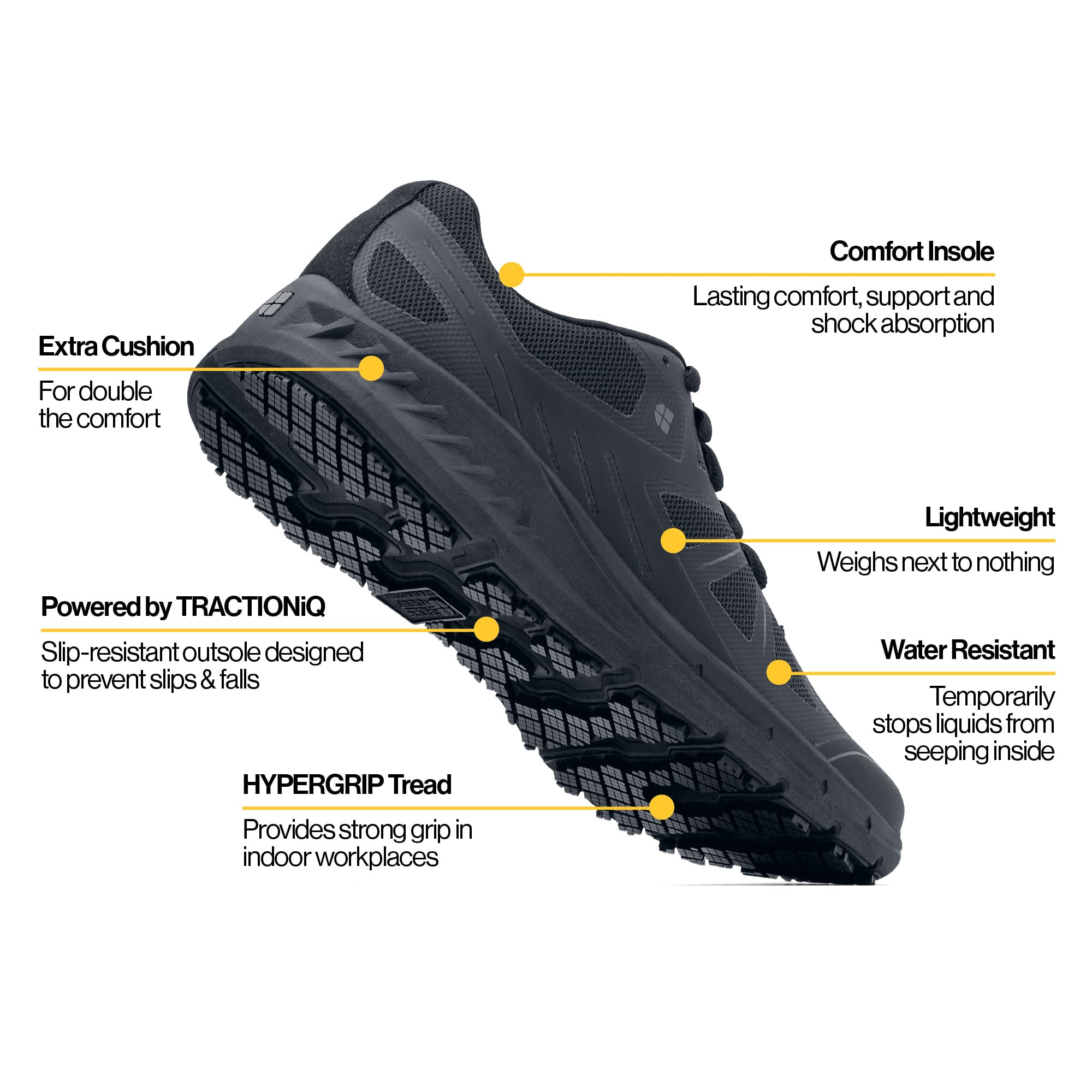 Shoes for Crews 22782-46/11 Style Endurance II męskie buty antypoślizgowe, rozmiar 11, czarne - certyfikat bezpieczeństwa EN, 46 EU | Oddychająca, odporna na płyny, dodatkowa wyściółka, Tripguard, antypoślizgowa do gastronomii i gastronomii