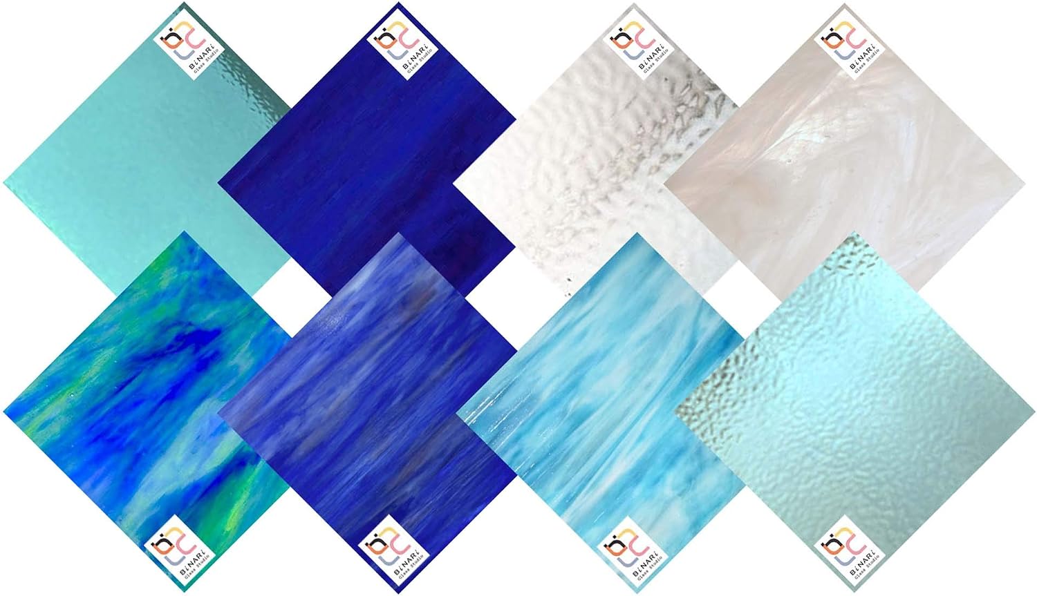 Blue Gradient Polar Winds Stained Glass Pack and Mosaic Glass (8"x6") by BiNARi Glass Studio