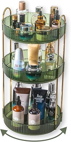 Miniatura 12 de Organizador de maquillaje giratorio de 360º, 3 niveles de gran capacidad, organizadores de maquillaje y almacenamiento, organizadores de tocador
