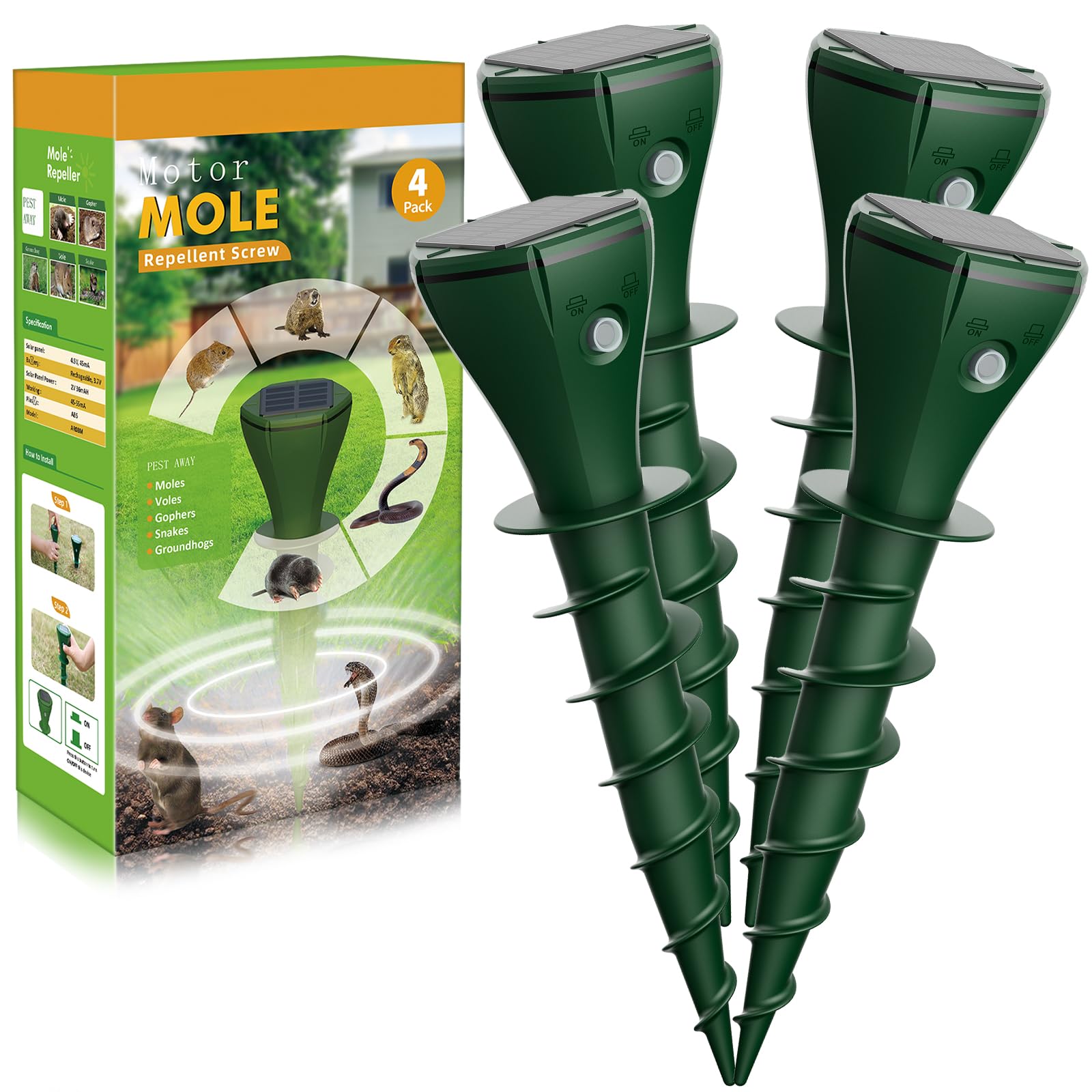 Dissuasori per Talpe, 4 Pezzi Dissuasore per Topi, Repellente per Topi, Scaccia Talpe per Scoiattoli di Terra, Serpenti, Visoni-Verde