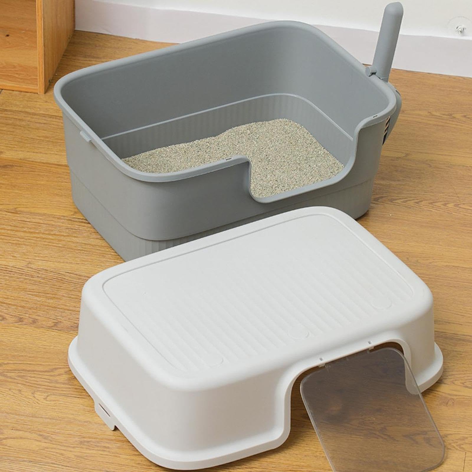 Arenero Cerrado para Gatos con Bandeja Grande, Tapa Extraíble, Entrada Amplia, Fácil de Limpiar, Material PP, Apto para Gatos de Interior.