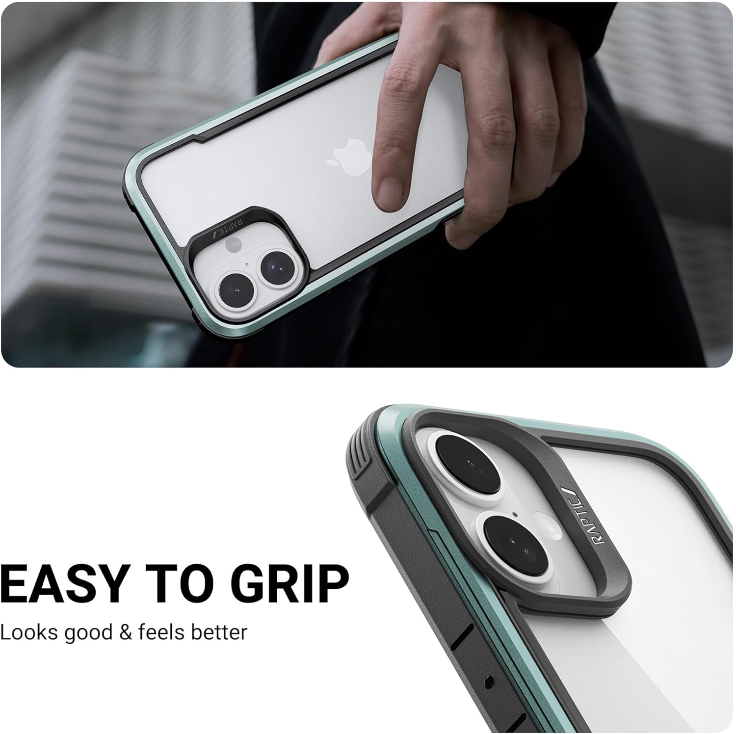 RAPTIC Shield for iPhone 16 Case, [for 2024 Capture Button Shockproof Protective Clear Case], Military Grade 13ft Drop Tested, Durable Aluminum Frame, Anti-Yellowing Case, 6.1 inch, Green