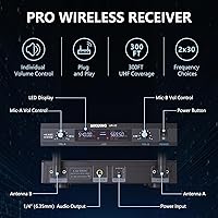 Vista 5 de Sistema de micrófono inalámbrico, micrófono dinámico inalámbrico dual Pro UHF de metal, frecuencias ajustables de 2 x 30, sistema de micrófono