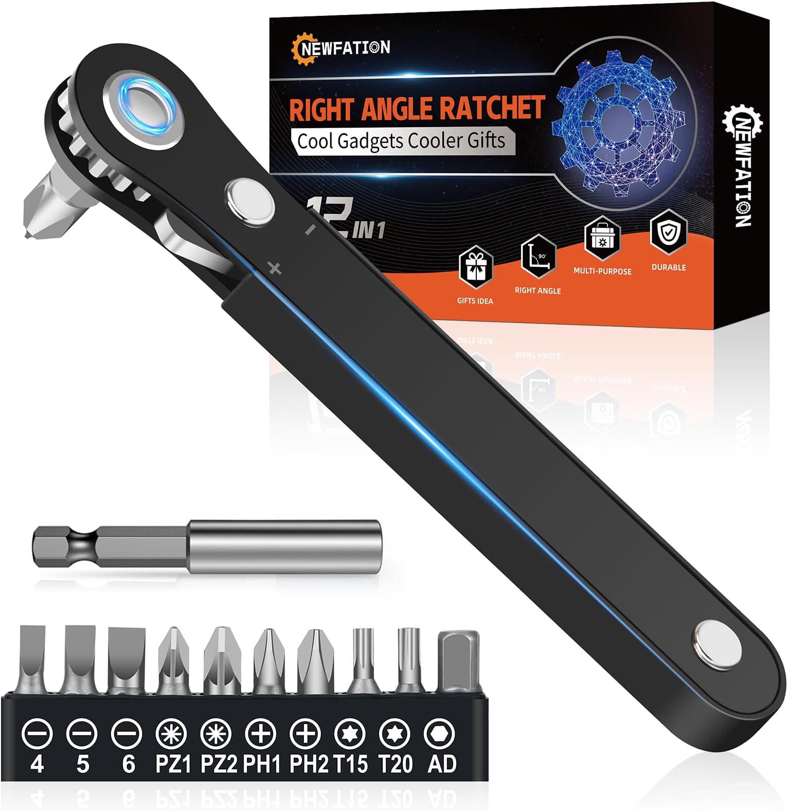 Ratchet Screwdriver Mens Gifts-Right Angle Screwdriver Pocket Screw Bit Set Low Profile for Tight Space Cool Gadgets Gifts for Men Him Husband Dad