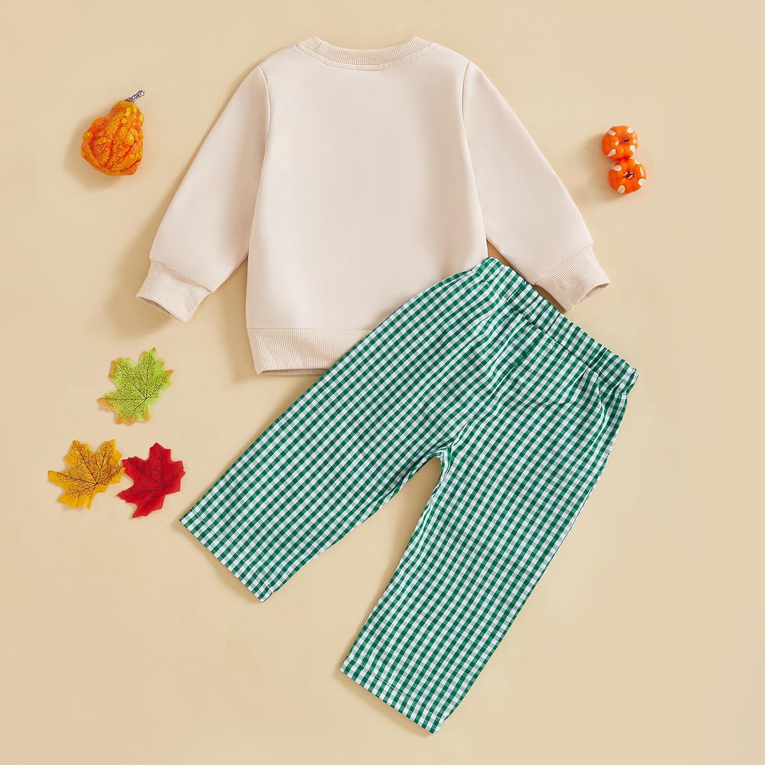 Toddler Baby Boy Halloween Outfit Pumpkin Excavator/Tractor Embroidery Long Sleeve Sweatshirt and Plaid Pants Set - Image 6