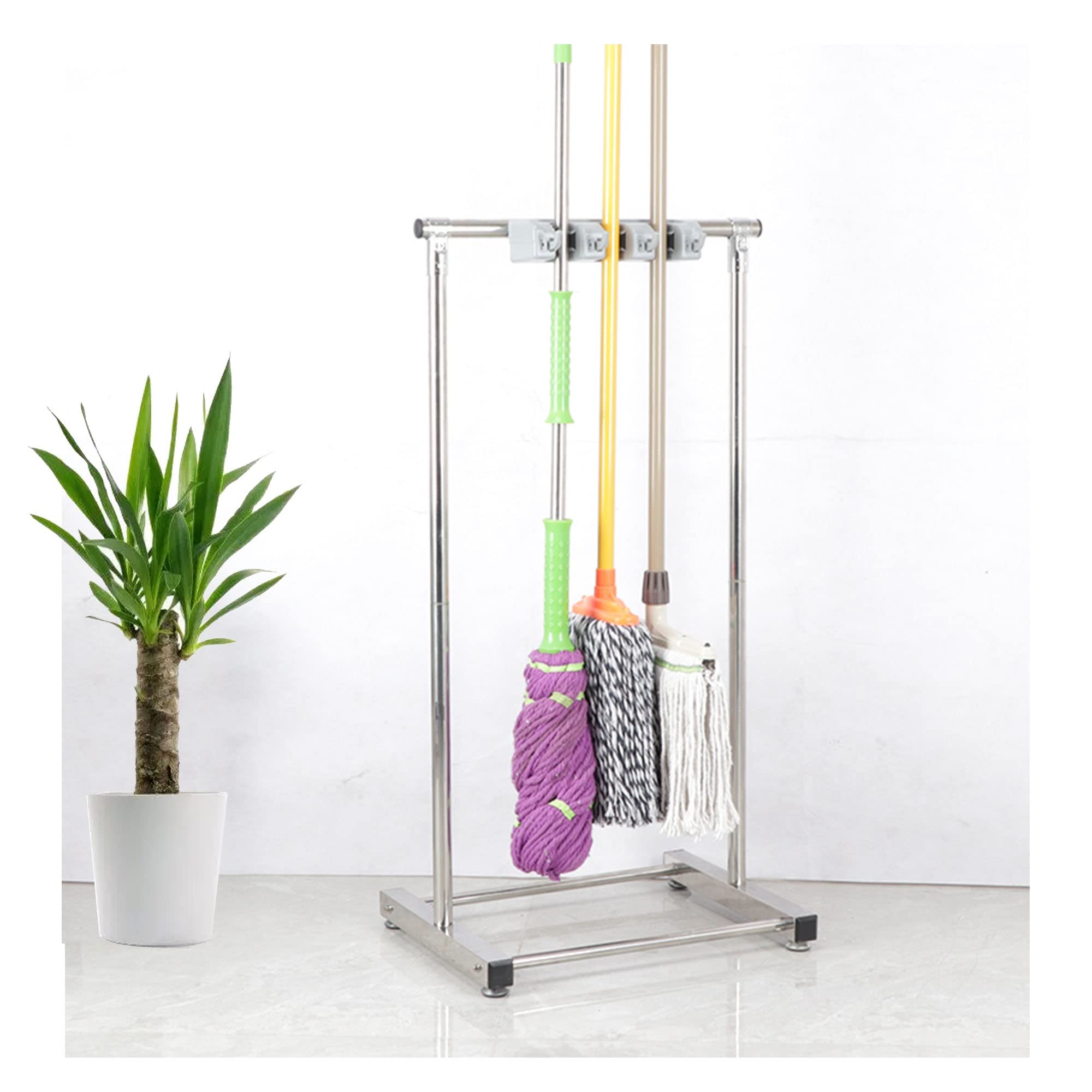 Amazon.com: Floor-Mounted Broom Mop Holder,Movable Commercial Mop Rack ...