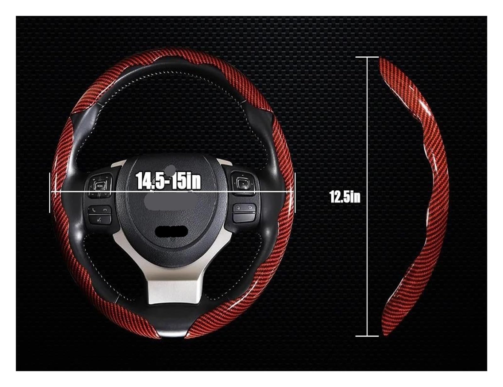 Coprivolante Auto Coprivolante Per Auto Universale | Accessori per lo styling dell'auto segmentati con copertura protettiva antiscivolo in fibra di carbonio 38 cm(3PCS Black)