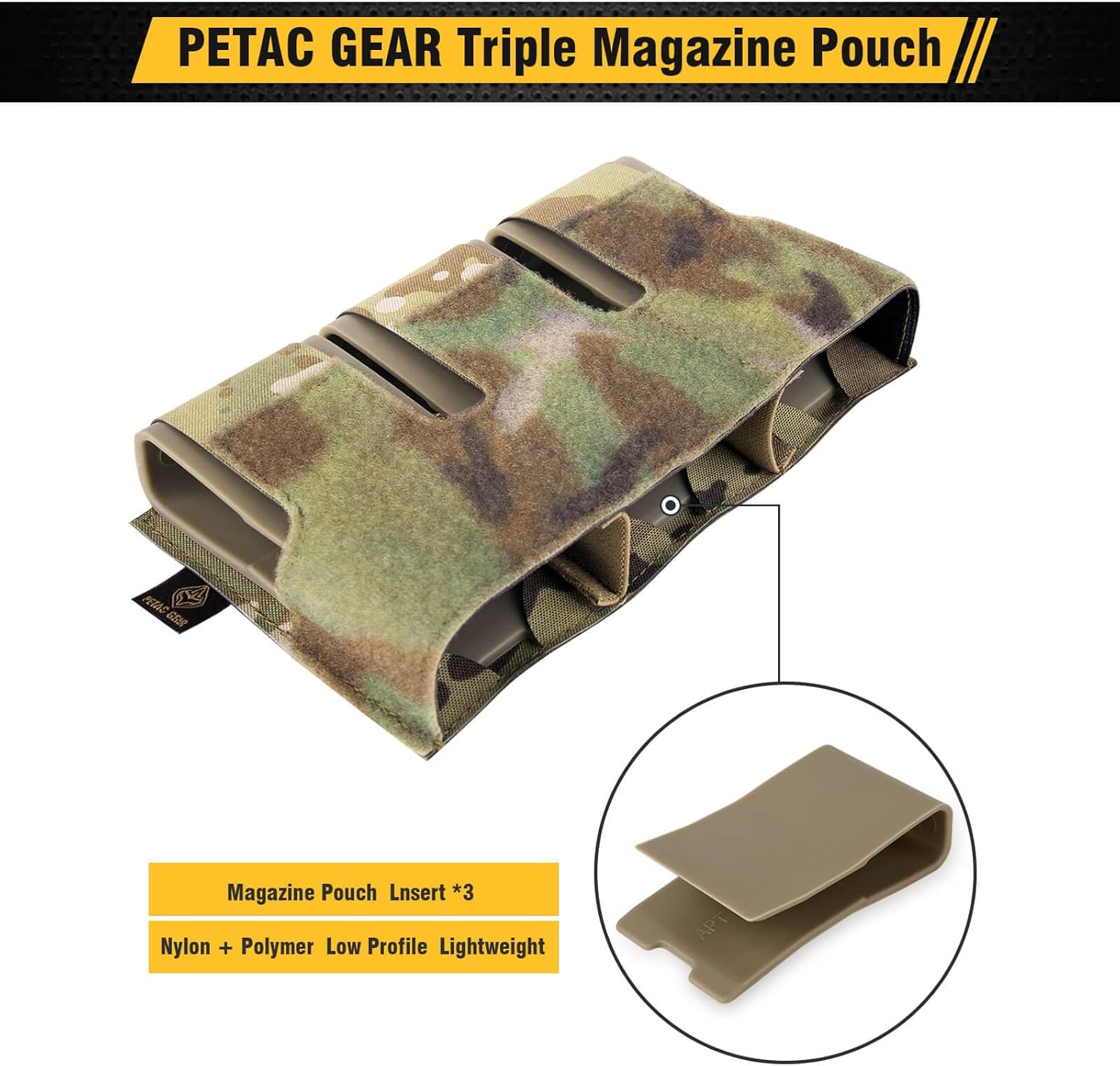 PETAC GEAR Triple Magazine Pouch |Elastic Kangaroo Rifle Mag Holster| 5.56/9mm Magazines Holder Pocket with Hook Panel