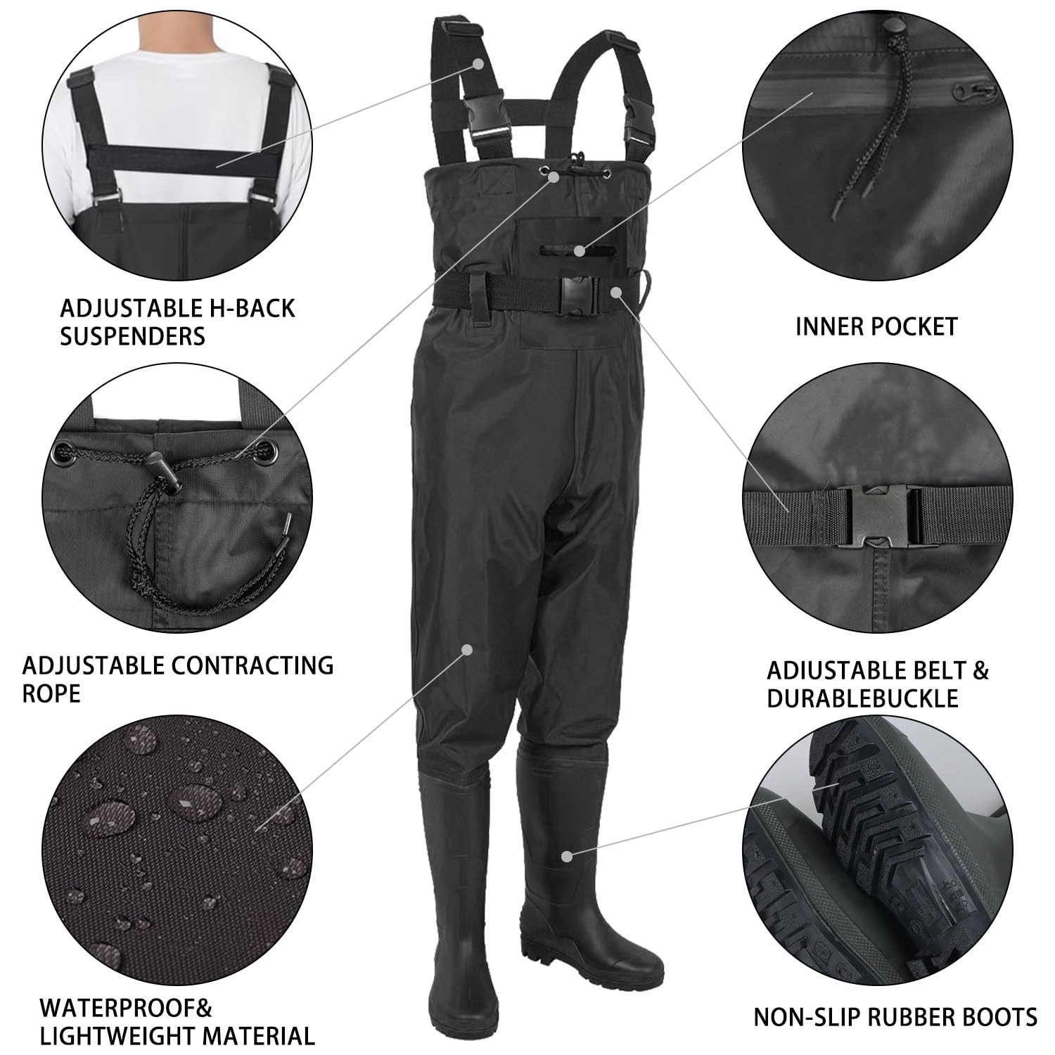 Shengruili Wathose Herren Damen,Anglerhose Wasserdicht mit Stiefel,Wathose mit Verstellbarer Riemen,Atmungsaktive Wasserdicht Watthosen für Baustellen, Angeln, Bauernhöfe