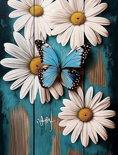Daisy with Blue Butterfly - Rompecabezas de 70 piezas para adultos, respetuoso con el medio ambiente, rompecabezas de obra de arte único,