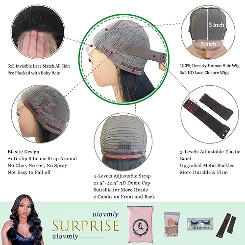 Miniatura 2 de Peluca de cabello humano ondulado de 26 pulgadas, 5 x 5, sin pegamento, con banda elástica, cierre de encaje HD de 5 x 5, predepilada, apta para