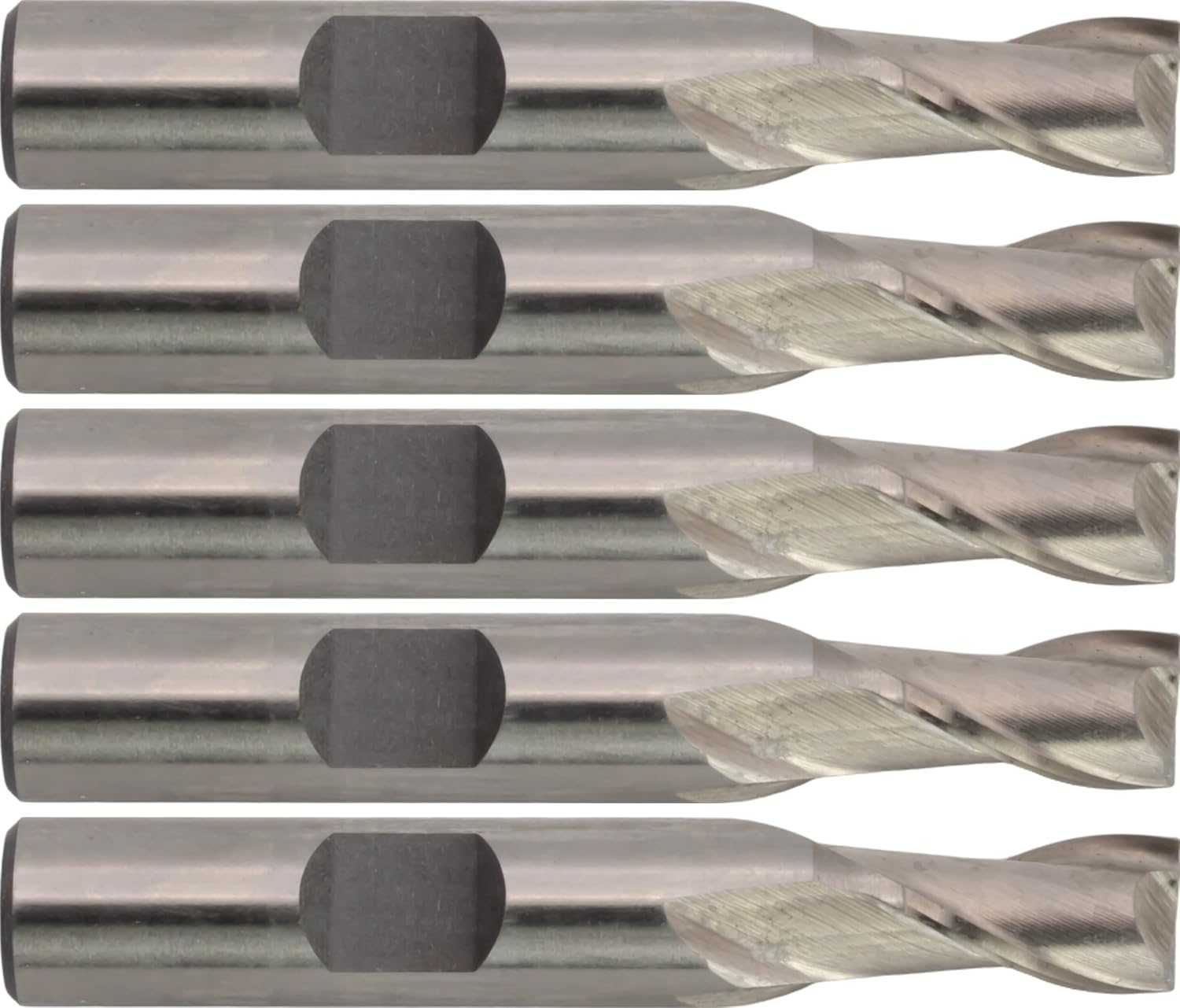 5 pcs M42 Cobalt End Mills, Square Nose, Bright (Uncoated) Finish, 5/16 Mill Diameter, 9/16 Length of Cut, 2 5/16 Overall Length, 2 Flute, Center Cutting