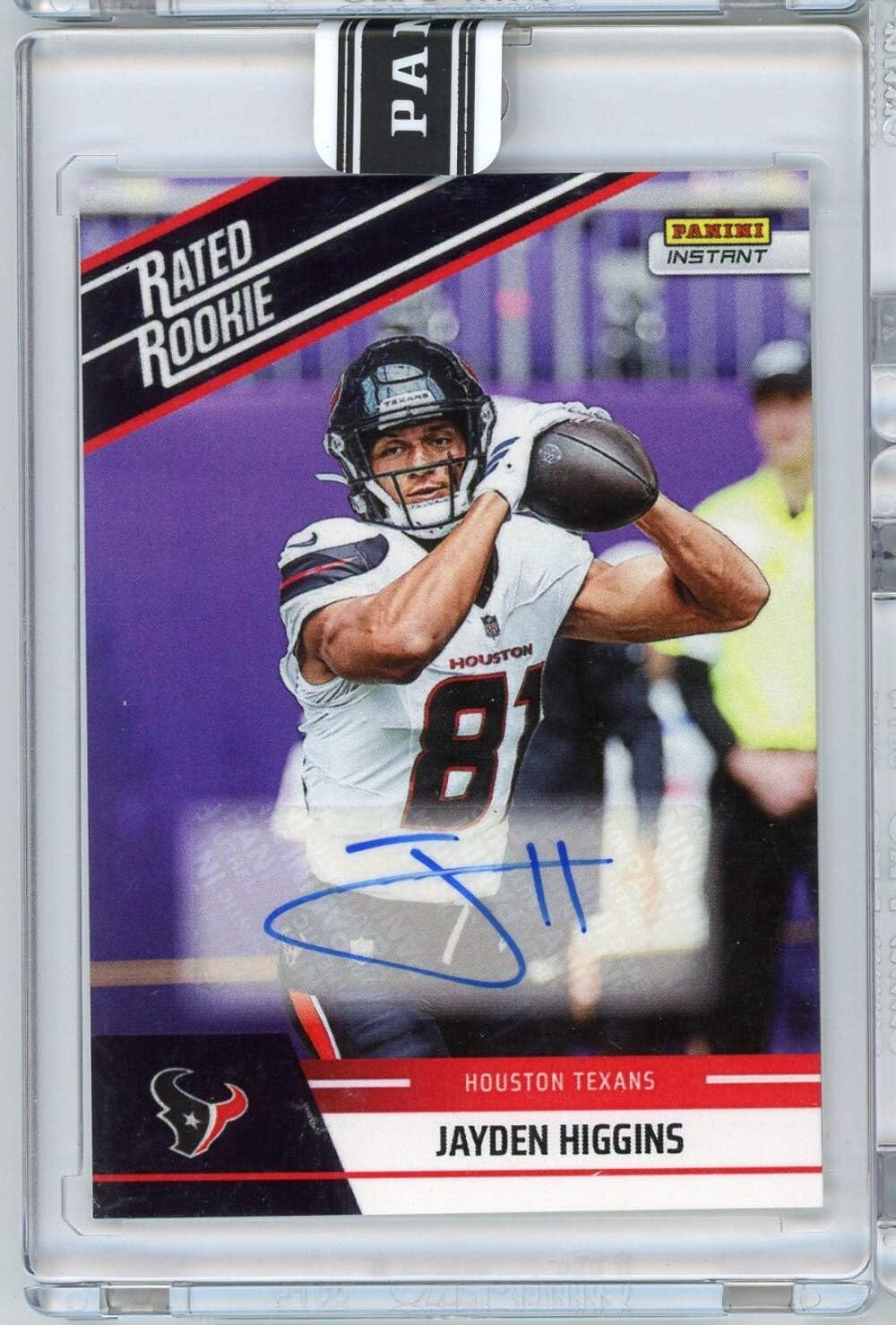 2025 Panini Instant NFL Jayden Higgins #9 Rated Retro Rookie Auto /99 Houston Texans Rookie RC Football Card