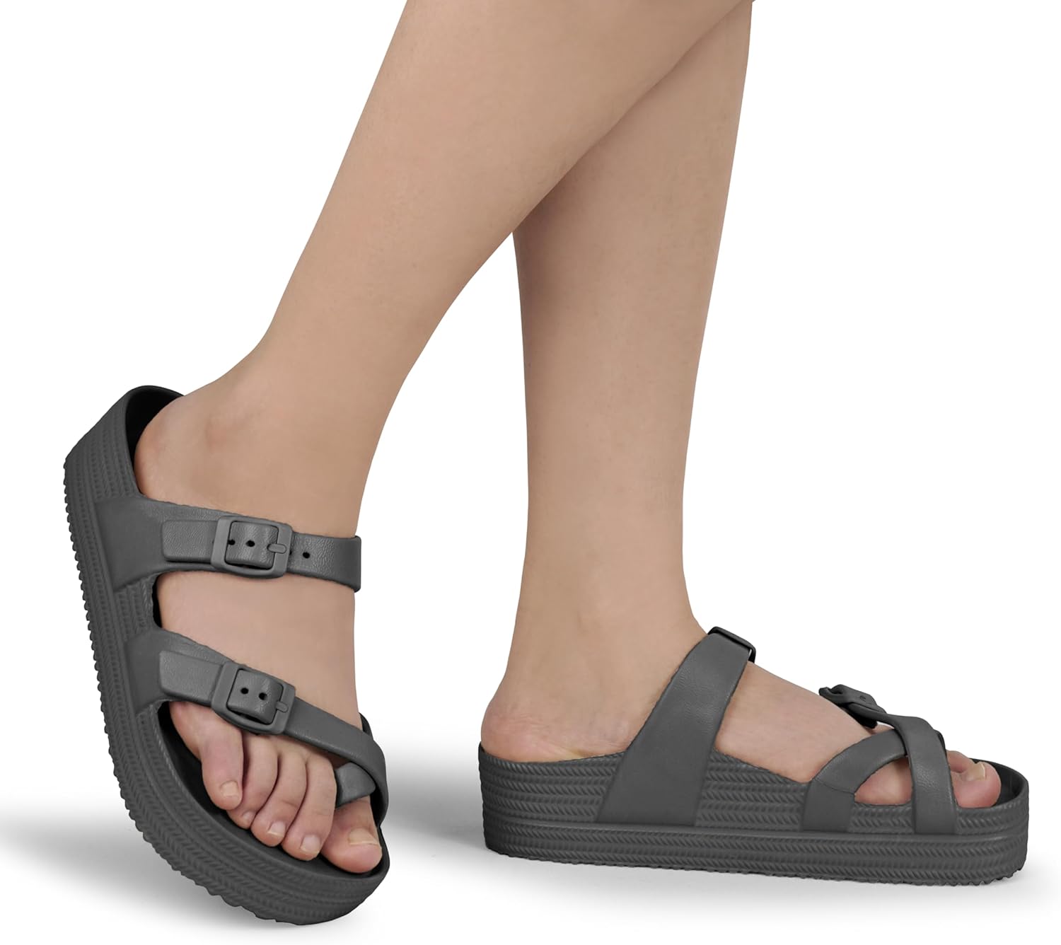 Weweya Womens Sandal with Arch Support - Adjustable Buckle Straps Beach Slides - Summer Lightweight Flip Flops Sandals - Image 2