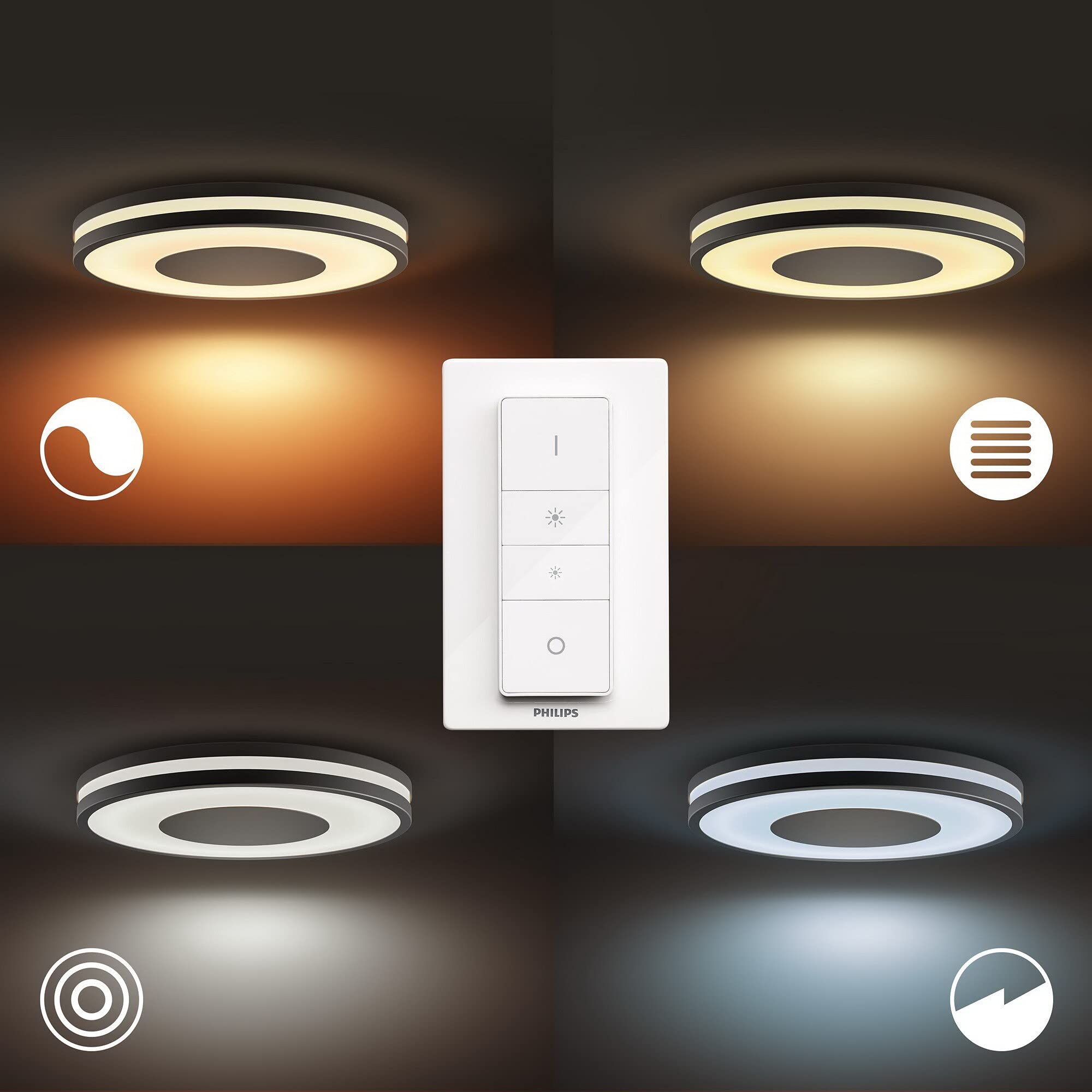 Philips Hue – Lámpara inteligente, Hue Being, Plafón LED Inteligente, Luz Blanca de Cálida a Fría, Compatible con Alexa y Google Home, Color Negro