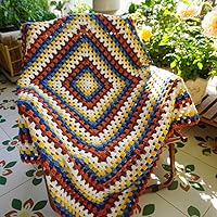 Handmade Crochet Granny Square Throw Blanket 43x43 Multicolor Boho Quilt - Soft Acrylic Accent for Sofa Bed Couch Travel