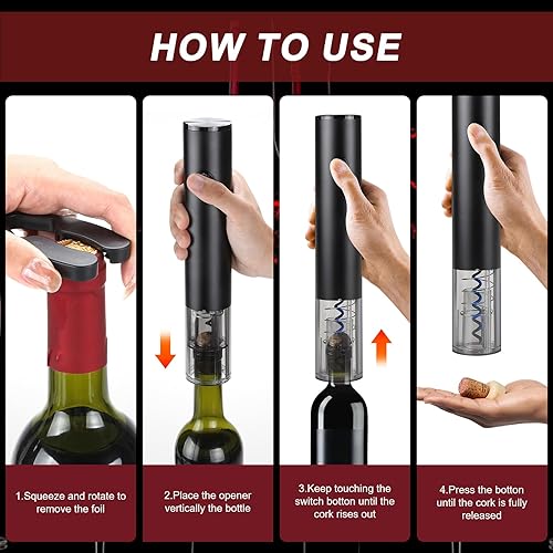 Miniatura 4 de FAVIA Abridor eléctrico de vino con sacacorchos automático con cortador de papel de aluminio, abridor de vino recargable para amantes del vino