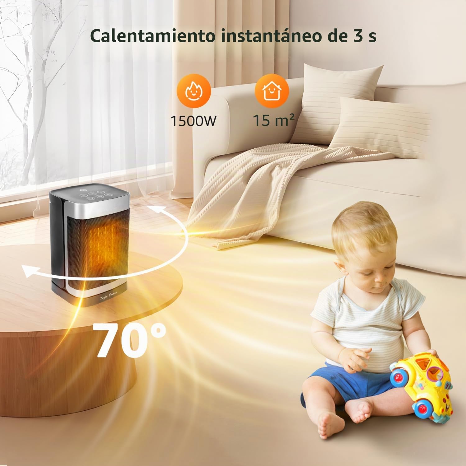 Taylor Swoden Calefactor cerámico PTC 1500W con mando a distancia, pantalla LED, temporizador 24H, oscilante 70º, 3 velocidades y modo ECO. Calentamiento rápido dormitorios, despachos etc, 2 Piezas