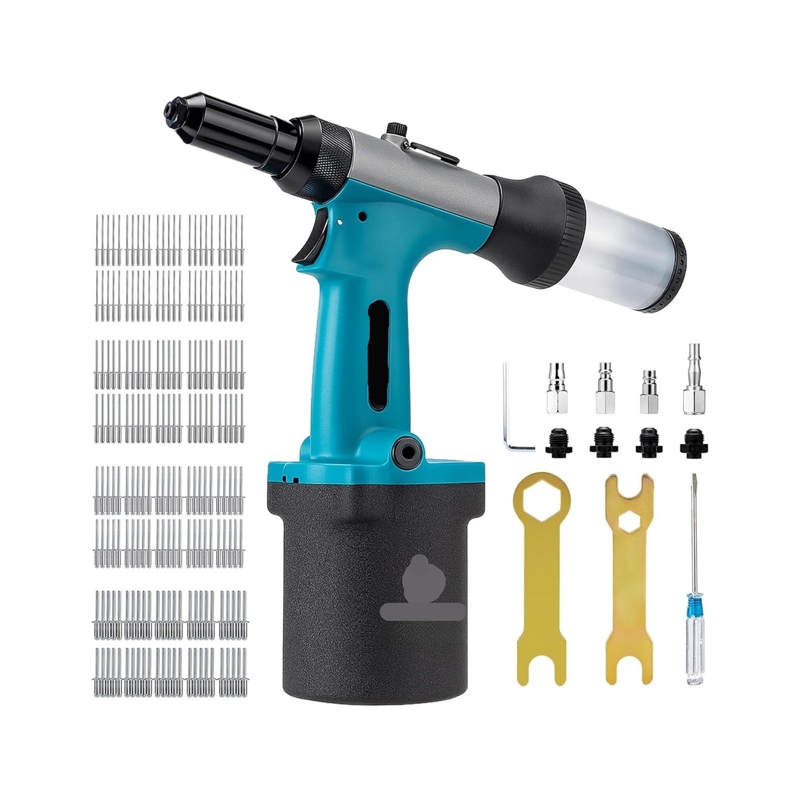 Heavy Duty Pneumatic Rivet Gun Kit with 200 Rivets, Self-Suction Design