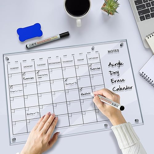 Miniatura 7 de "Elegancia y eficiencia calendario de pared acrílico reutilizable para el hogar y la oficina". Calendario mensual y semanal (23 x 16 pulgadas)