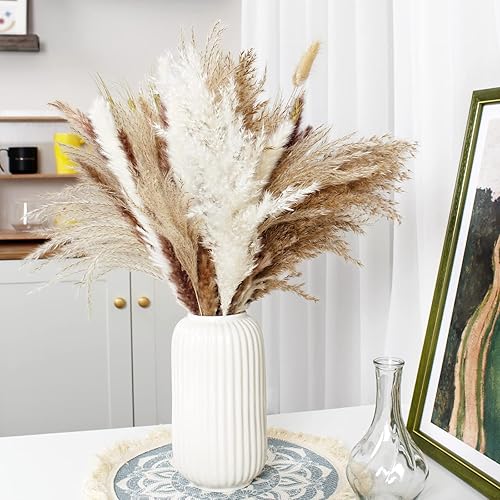 Miniatura 8 de Dolicer 80 piezas de hierba seca de las pampas, decoración de hierba de las pampas de 17 pulgadas, ramo de flores bohemias naturales de las pampas,