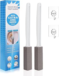 Pumice Stone for Toilet Cleaning with Extra Long Handle, Toilet Bowl Pumice Cleaning Stone, Stain Remover Cleaning Brushes for Bath/Pool/Kitchen/BBQ Cleaning [2 Pack with 2 Hooks]