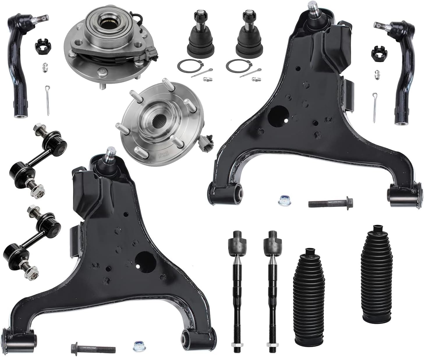 Detroit Axle - 4WD Front End Kit for 2008-2010 Infiniti QX56, 2008-2012 Nissan Armada Titan, Lower Control Arms Tie Rods Sway Bars Upper Ball Joints Wheel Bearing Hubs Boots Replacement - 14pc Set