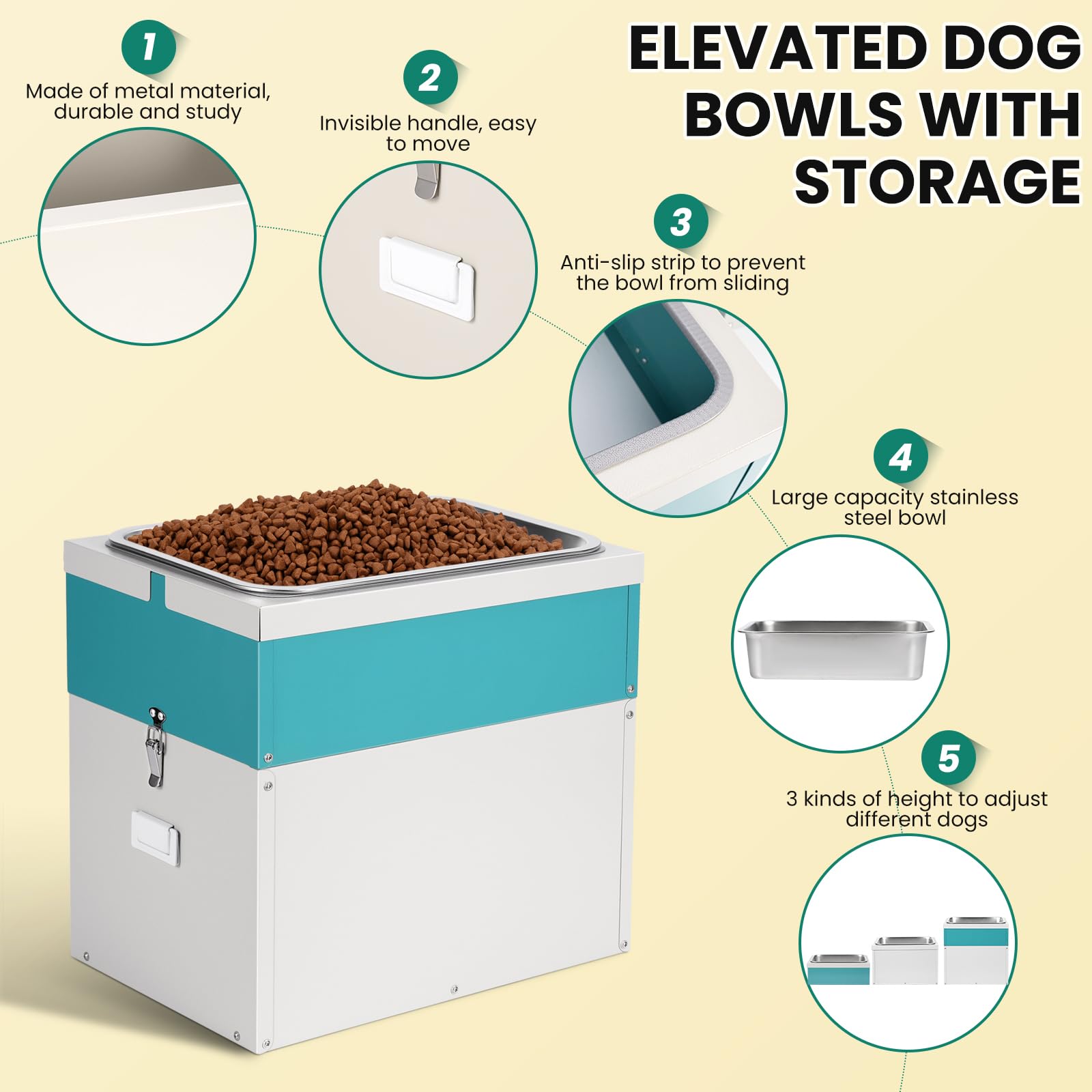 Comederos Elevados para Perros, Comedero Elevado de 38Cm de Altura para Perros Grandes, Recipiente HerméTico para Almacenar Comida para Mascotas con Una Capacidad de 21Kg para El Hogar o Los Viajes