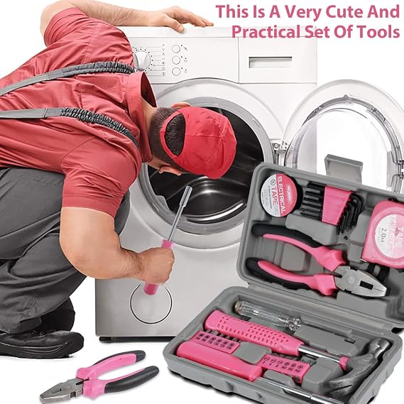 24 Pcs Home Repair Tool Kit General Household Hand Toolbox Set with Storage Case DIY Tools Hammer and Allen Key Set with Electrical Tape Screwdriver Test Pen Plier Bits for Men Women & Beginner