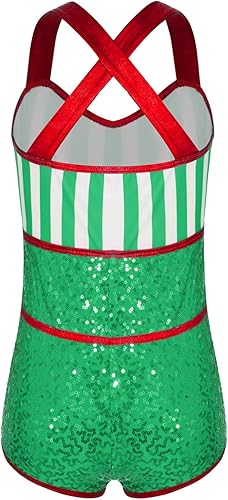 Miniatura 2 de Disfraz de Navidad con bastón de caramelo para niñas, estampado de rayas, ballet, danza, gimnasia, leotardo ciclista